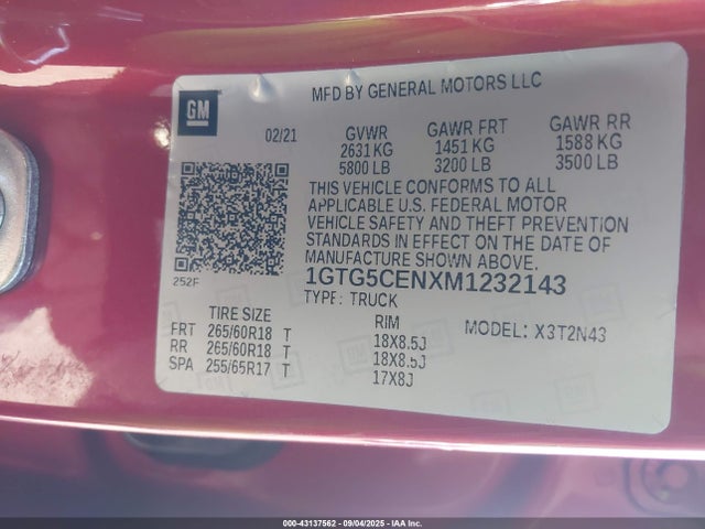 1GTG5CENXM1232143 GMC lgz - di, vvt, alum, var2, gen 2