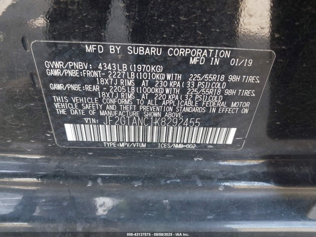 JF2GTANC1K8292455 Subaru naturally aspirated