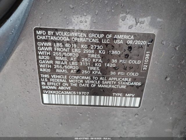 2021 VOLKSWAGEN ATLAS 1V2KR2CA3MC519707 Photo 8