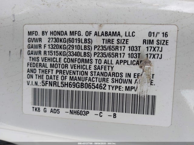 5FNRL5H69GB065462 Honda j35z8