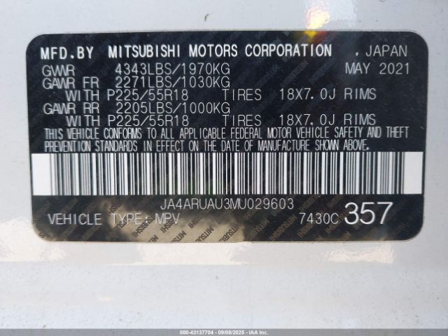 2021 MITSUBISHI OUTLANDER SPORT JA4ARUAU3MU029603 Photo 8