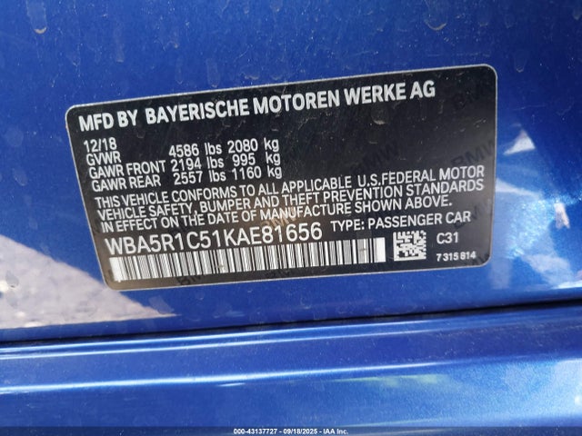 WBA5R1C51KAE81656 BMW 330I