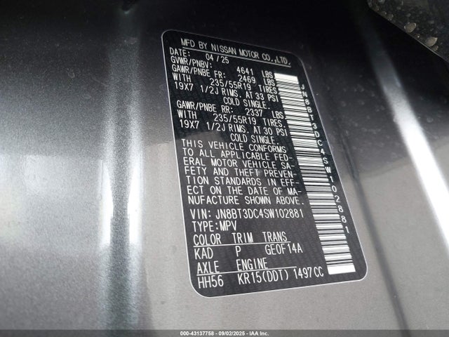 JN8BT3DC4SW102881 Nissan Rogue