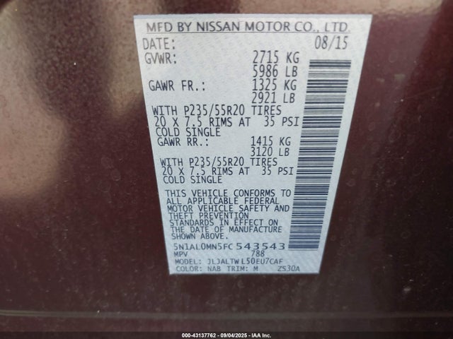 Infiniti 2015 2015 5N1AL0MN5FC543543 Image 9