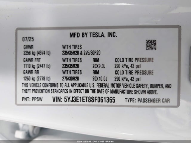 2025 TESLA MODEL 3 5YJ3E1ET8SF061365 Photo 8