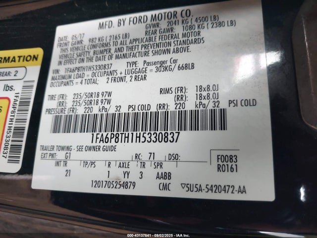 Ford 2.3l 4v premium fuel 2017 1FA6P8TH1H5330837 Image 9