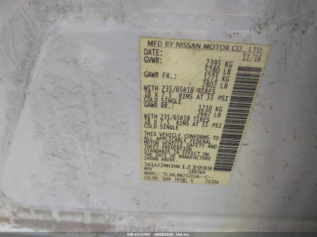 5N1AZ2MH3HN123999 Nissan Murano