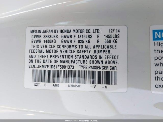 Honda lea1 2015 JHMZF1D61FS001373 Image 9