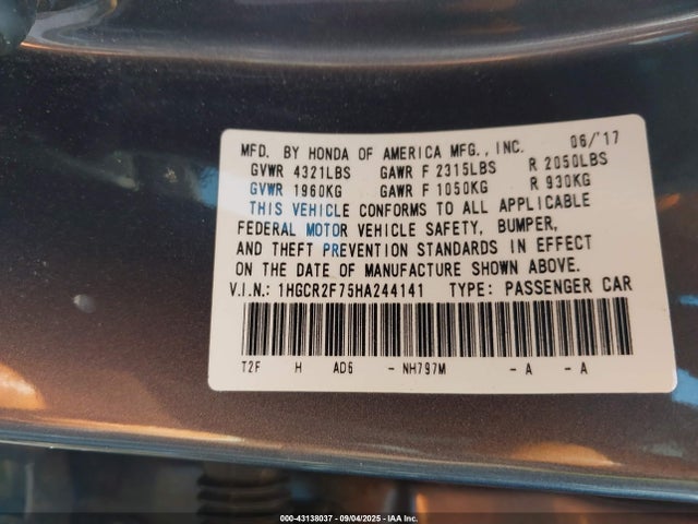 1HGCR2F75HA244141 Honda k24w1