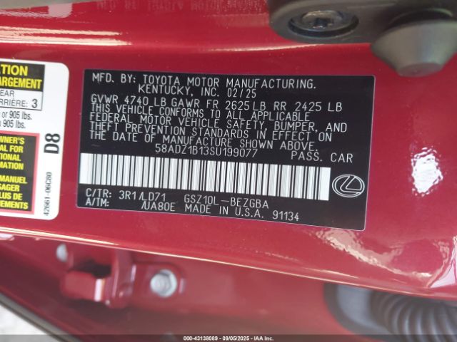 2025 LEXUS ES 350 58ADZ1B13SU199077 Photo 8