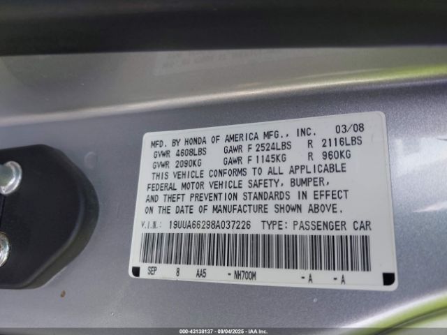 2008 ACURA TL 19UUA66298A037226 Photo 8