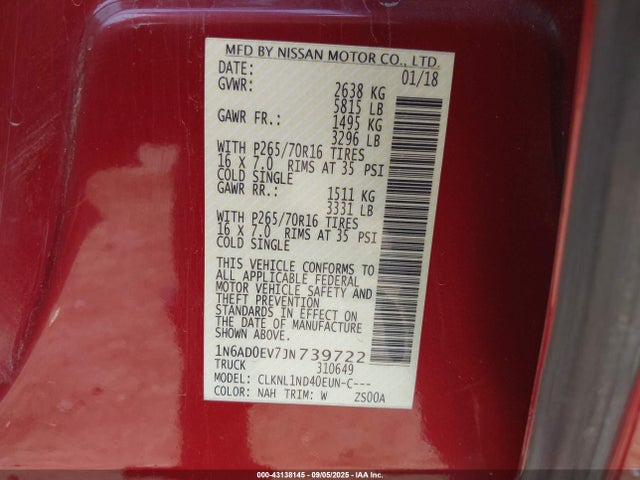 1N6AD0EV7JN739722 Nissan 2018