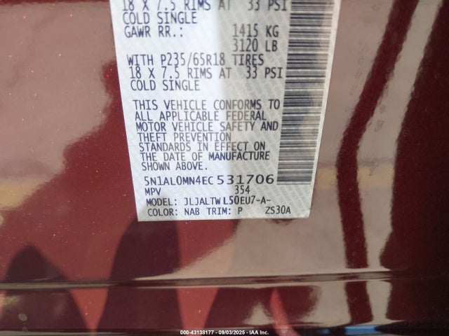 5N1AL0MN4EC531706 Infiniti QX60
