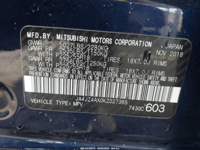 2019 MITSUBISHI OUTLANDER JA4JZ4AX0KZ027365 Photo 8
