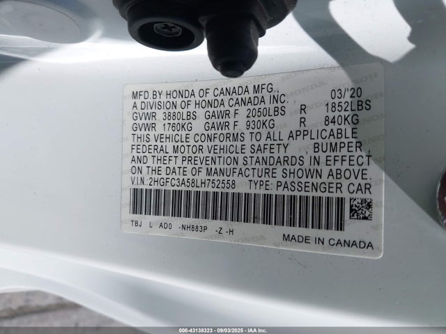 Honda l15b7 2020 2HGFC3A58LH752558 Image 9