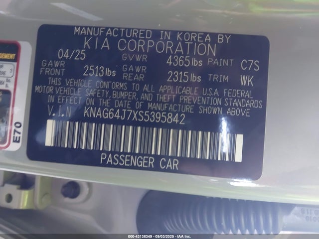 KNAG64J7XS5395842 KIA gdi theta iii