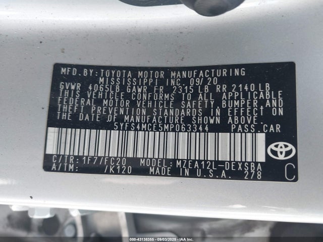 Toyota m20-fks 2021 5YFS4MCE5MP063344 Image 9