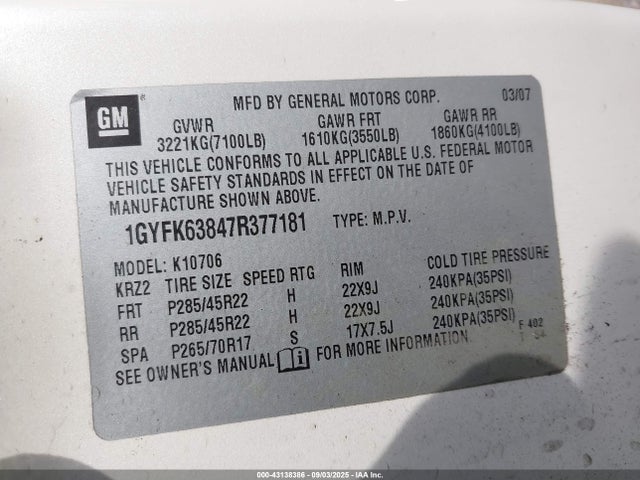2007 CADILLAC ESCALADE 1GYFK63847R377181 Photo 8