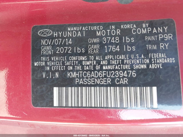 KMHTC6AD6FU239476 Hyundai dohc gdi gamma