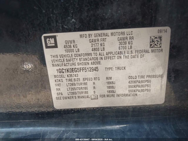 Chevrolet l96 2015 1GC1K0EG5FF512945 Image 9
