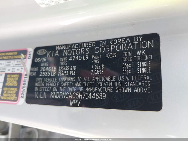 KNDPNCAC5H7144639 KIA gdi theta ii