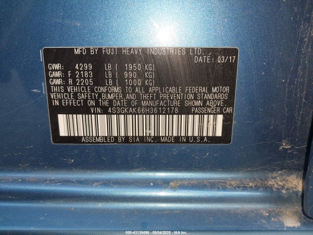 4S3GKAK66H3612178 Subaru na
