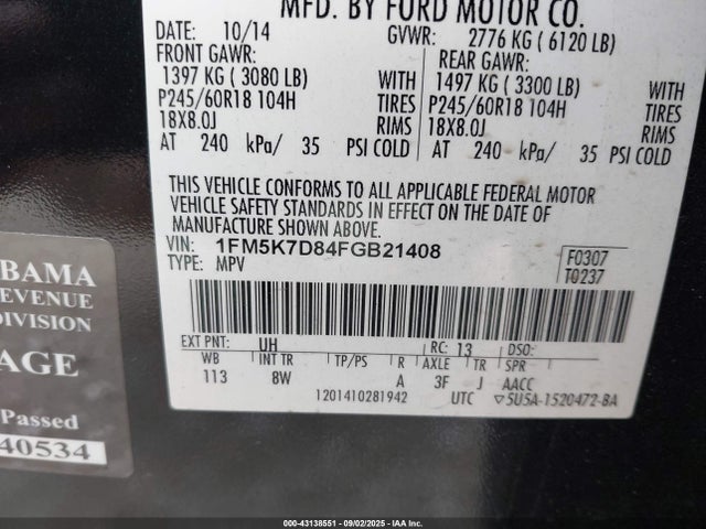 Ford Explorer 2015 1FM5K7D84FGB21408 Image 9
