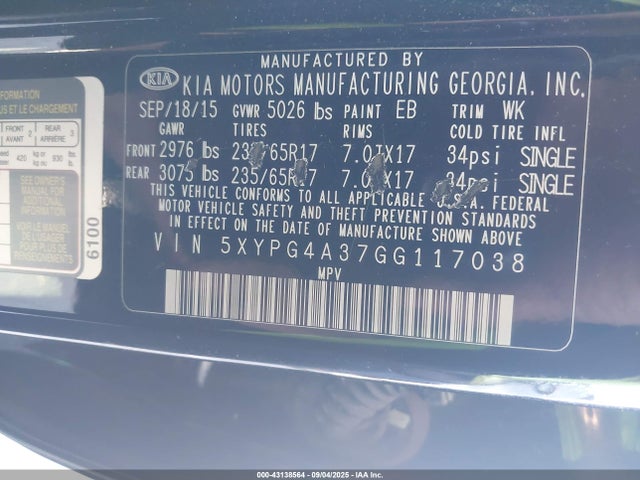 KIA dohc gdi theta ii 2016 5XYPG4A37GG117038 Image 9