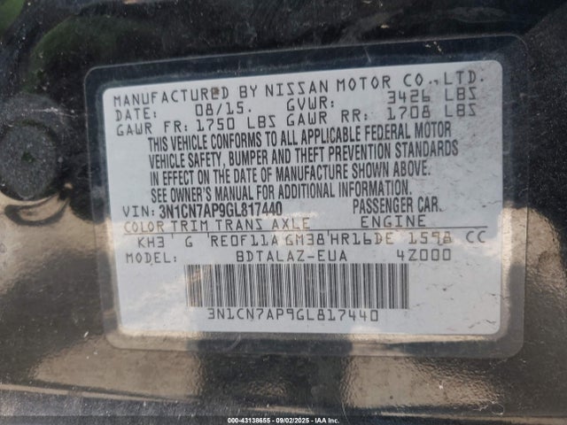 3N1CN7AP9GL817440 Nissan 2016