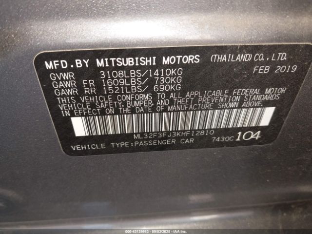 2019 MITSUBISHI MIRAGE G4 ML32F3FJ3KHF12810 Photo 8