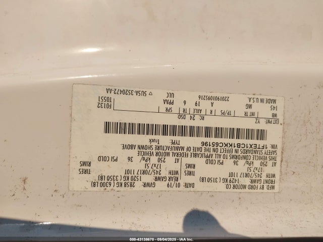 Ford 3.3l tivct 2019 1FTEX1CB1KKC65196 Image 9