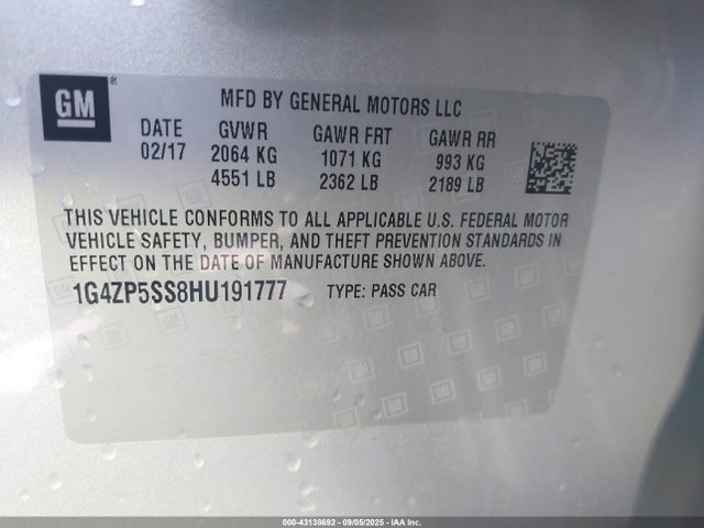 1G4ZP5SS8HU191777 Buick lgx -di: direct injection - vvt: variable valve timing - alum - gen 2