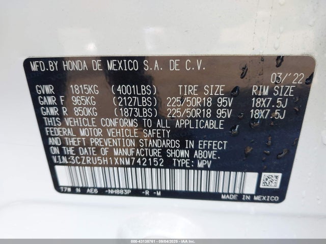 3CZRU5H1XNM742152 Honda r18z9