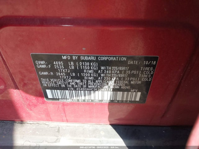 4S4BSAHC3K3243774 Subaru na u5