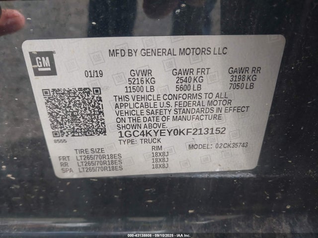 1GC4KYEY0KF213152 Chevrolet l5p - direct injection, duramax, gen 5, var 1
