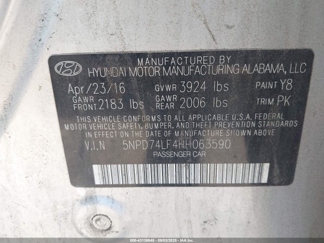 Hyundai 2017 2017 5NPD74LF4HH063590 Image 9
