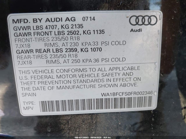 2015 AUDI Q3 WA1BFCFS0FR002346 Photo 8