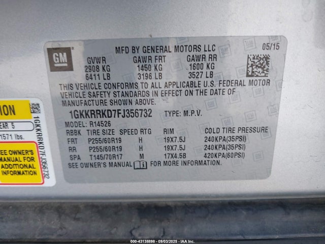 1GKKRRKD7FJ356732 GMC llt