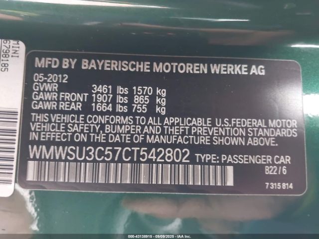 2012 MINI COOPER WMWSU3C57CT542802 Photo 8