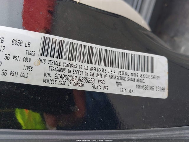 2C4RDGCG7JR265258 Dodge Grand Caravan