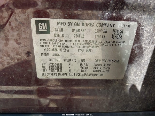 Продажа на аукционе авто 2017 Buick Encore Preferred, vin: KL4CJASB6HB076962, номер лота: 43138944