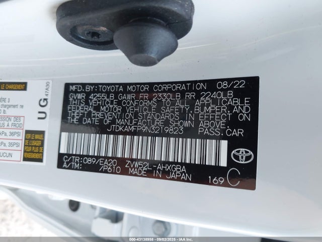 JTDKAMFP9N3219823 Toyota 2zr-fxe, 1nm+1sm