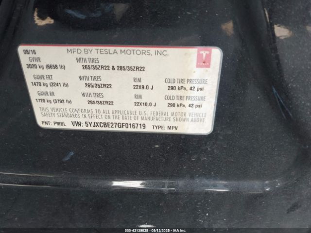 2016 TESLA MODEL X 5YJXCBE27GF016719 Photo 8