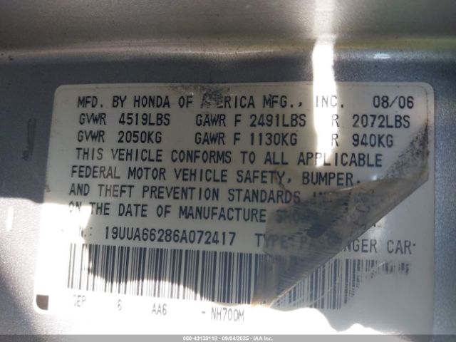 2006 ACURA TL 19UUA66286A072417 Photo 8