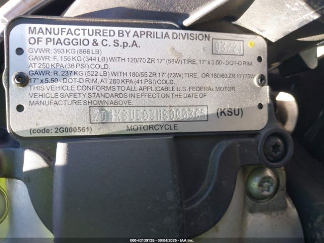 2021 APRILIA TUONO ZD4KSUE03MS000365 Photo 9