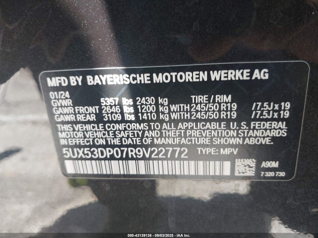 5UX53DP07R9V22772 BMW 2024