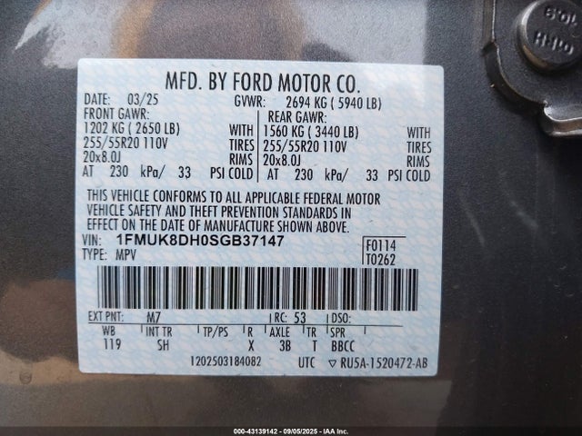 1FMUK8DH0SGB37147 Ford tivct