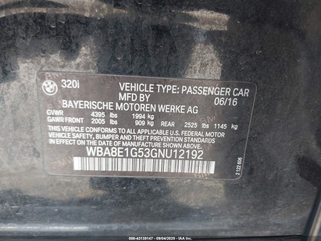 BMW 320i 2016 WBA8E1G53GNU12192 Image 9