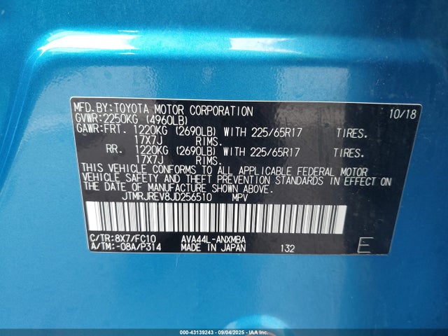 JTMRJREV8JD256510 Toyota 2ar-fxe, 2jm+2fm