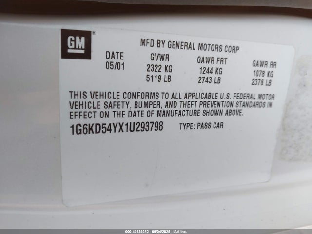 2001 CADILLAC DEVILLE 1G6KD54YX1U293798 Photo 8